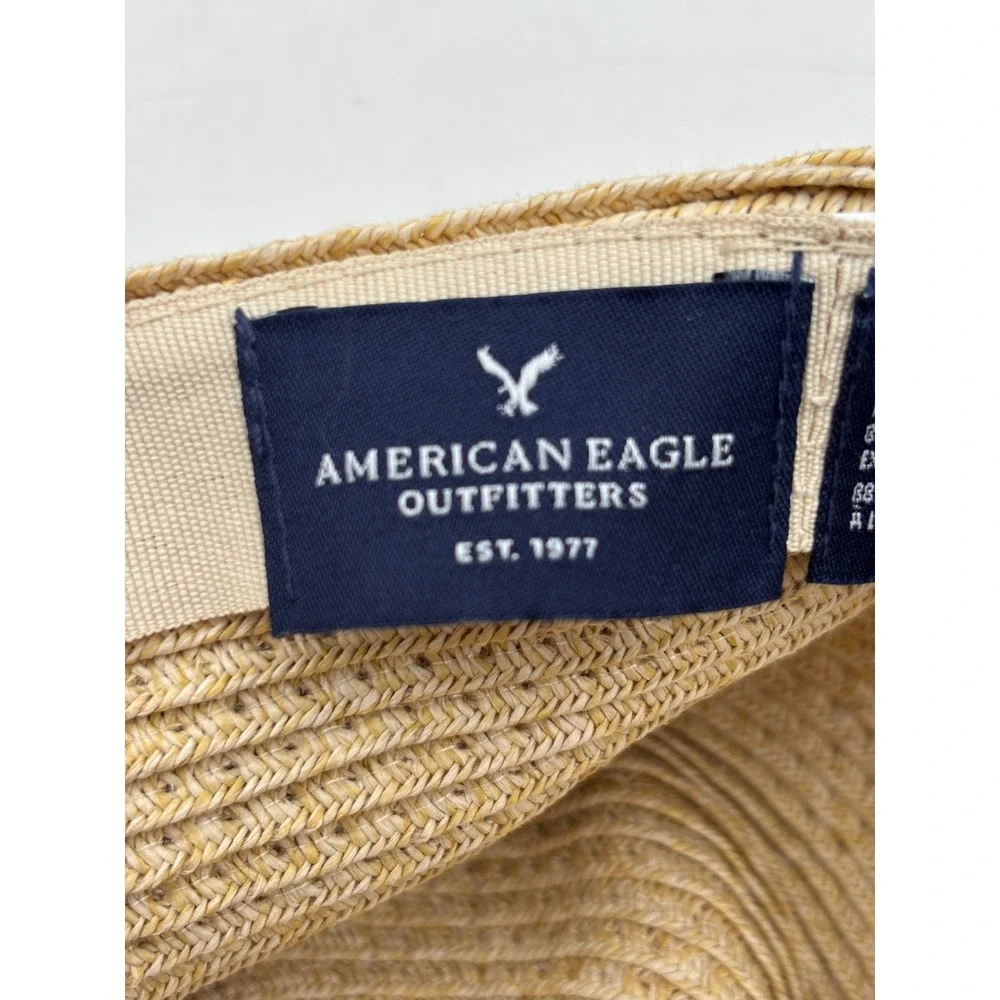 American Eagle Outfitters Tan Straw Sun Hat Multi Color Woven Band One Size